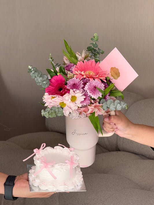 Termo con flores + mini Cake