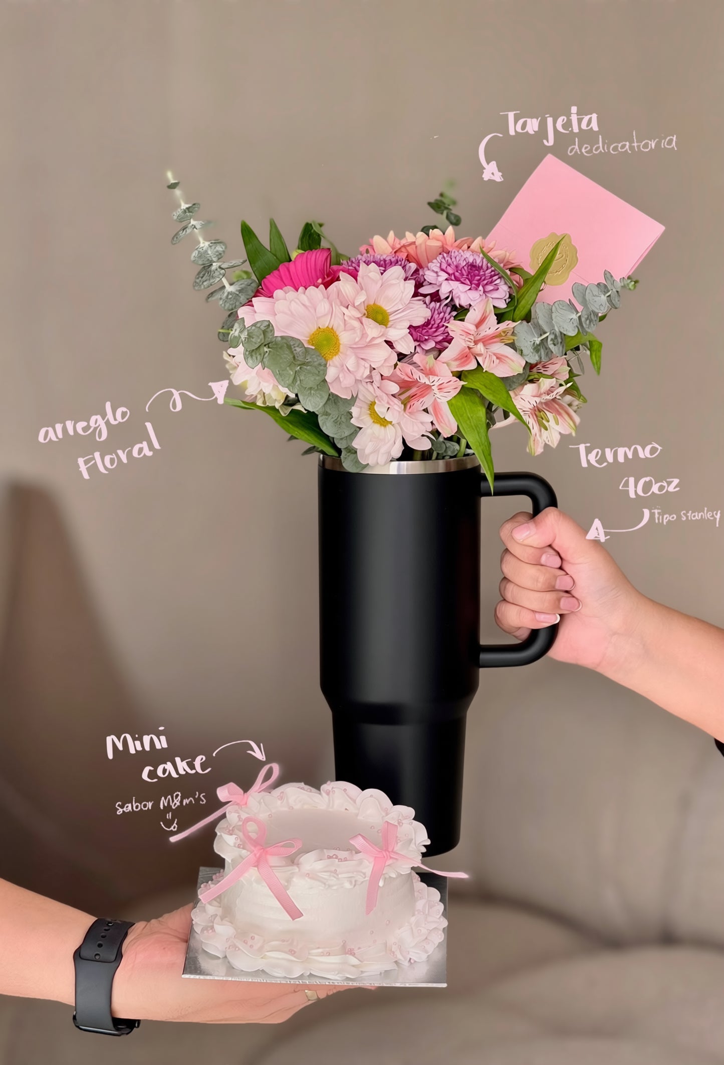 Termo con flores + mini Cake