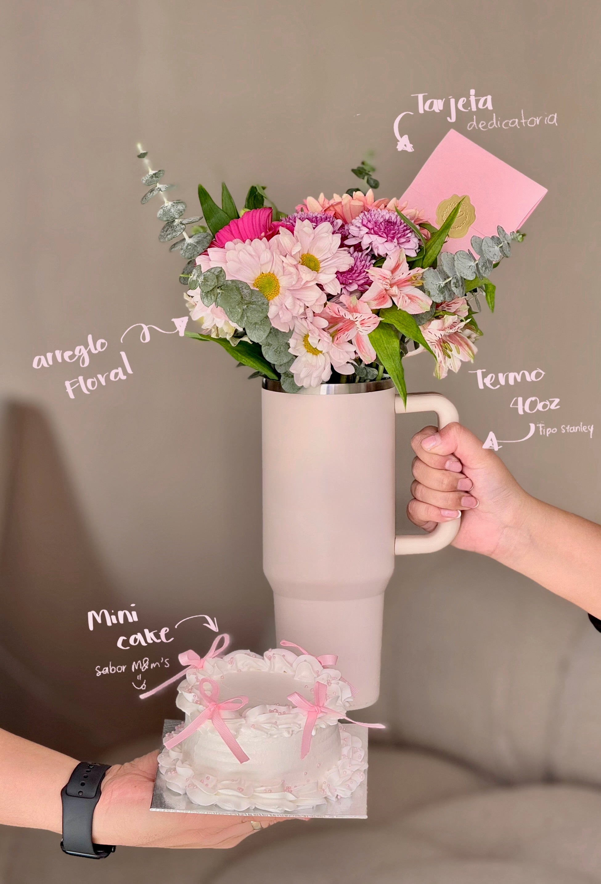 Termo con flores + mini Cake